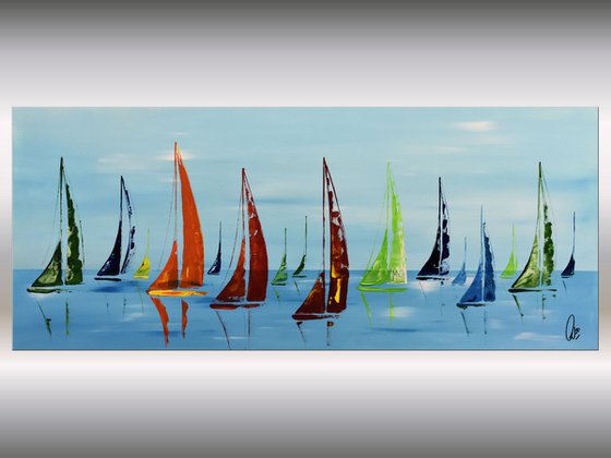Colorful Summer- Abstract- Colourfull Sailboat Painting- Large Acrylic Art Canvas Wart Art Ready to hang