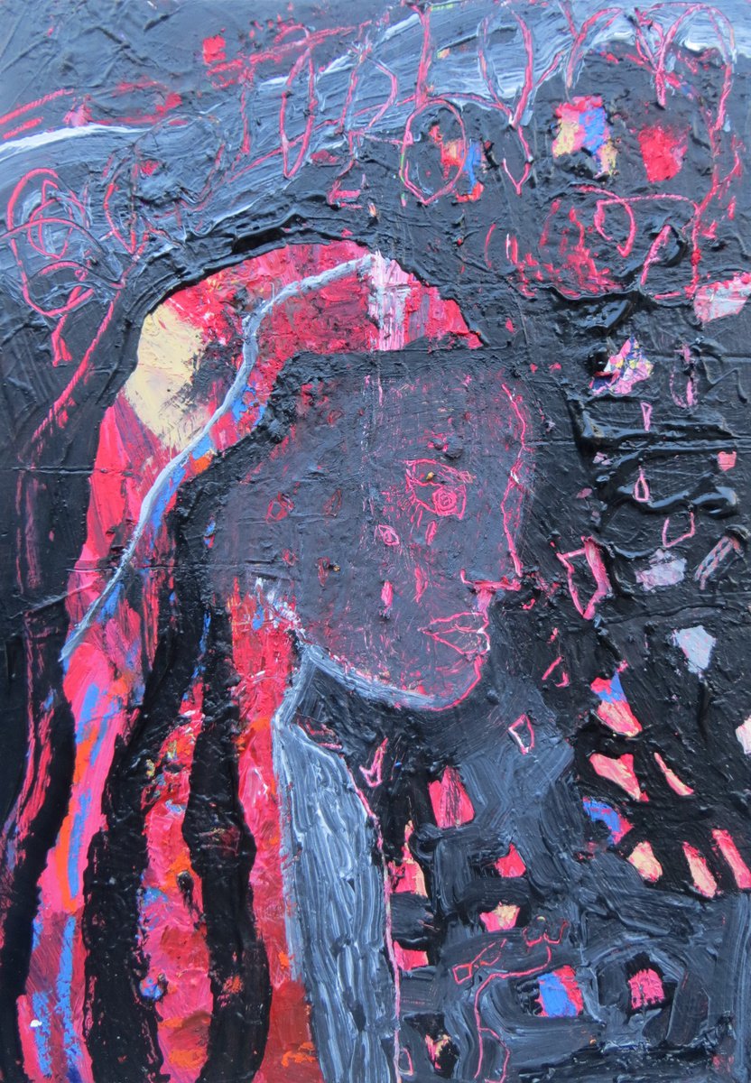 Figure In Red And Black - Original mixed media painting on card by Martina Furlong