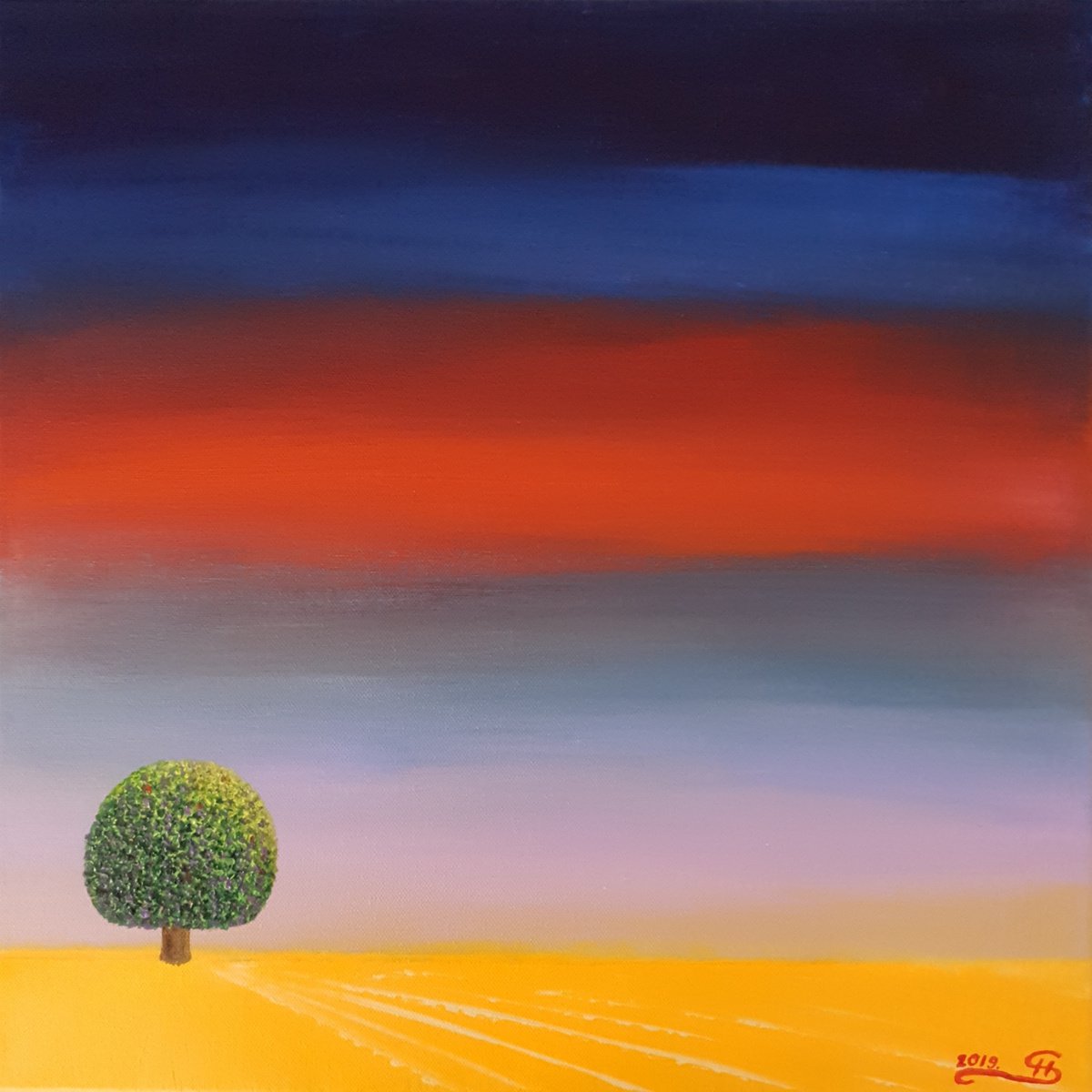 Surrealistic Landscape Acrylic Painting By Silvija Horvat, 16 X 16", Lone Klimt