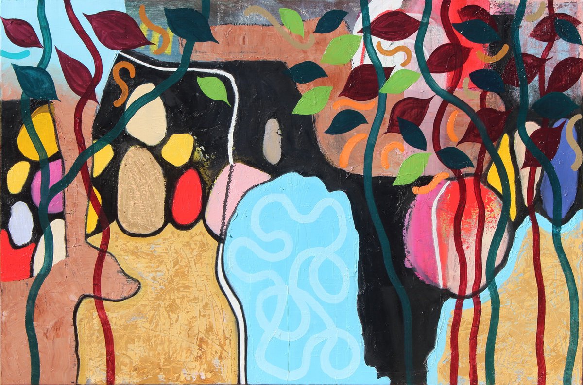 Abstract Oil Painting By Lewis Evans, 47 X 31", Oasis, Original Artwork