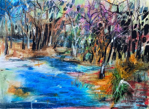 Landscape - oil pastels paper by Anna Boginskaia