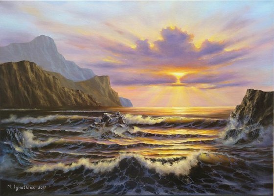 The Heavenly sunset - Seascape oil painting