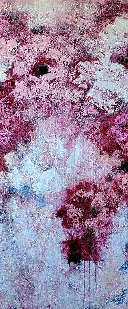 "La vie en Rose", XXL abstract flower painting by Vera Hoi
