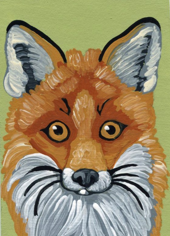 ACEO ATC Original Miniature Painting Red Fox Wildlife Art-Carla Smale