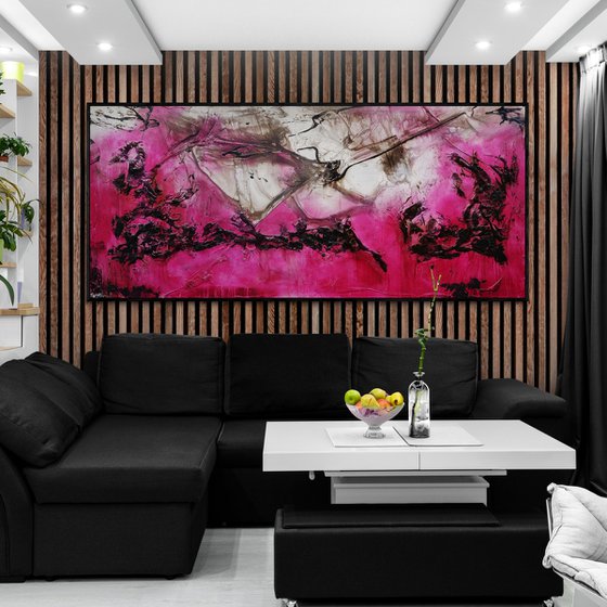 Pink and Grunge 270cm x 120cm Textured Abstract Art