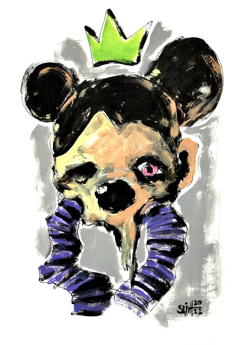 #3 Mouse Abstract zombie portrait painting original art, Mutant Horror Naive Outsider Folk... by Ruslan Aksenov