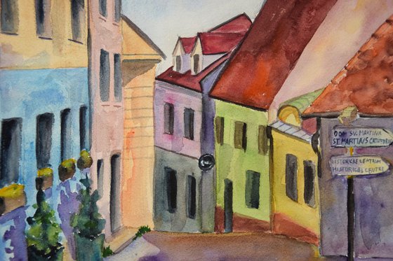 Slovakia Bratislava ORIGINAL watercolor painting, travel city gift, Europe cityscape, plein air artwork