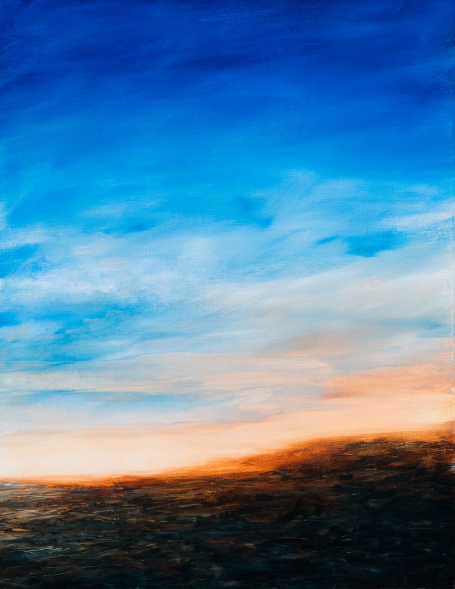 Impressionistic Landscape Acrylic Painting By Fabienne Monestier, 19 X 25, Sunset 1, Original Artwork