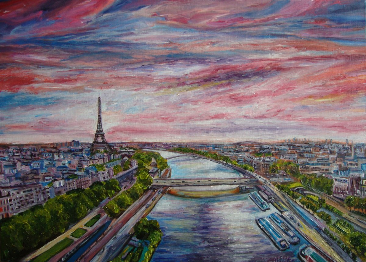 Impressionistic Cityscapes Acrylic Painting By Olga Knezevic, 28 X 20", Paris, Original Artwork