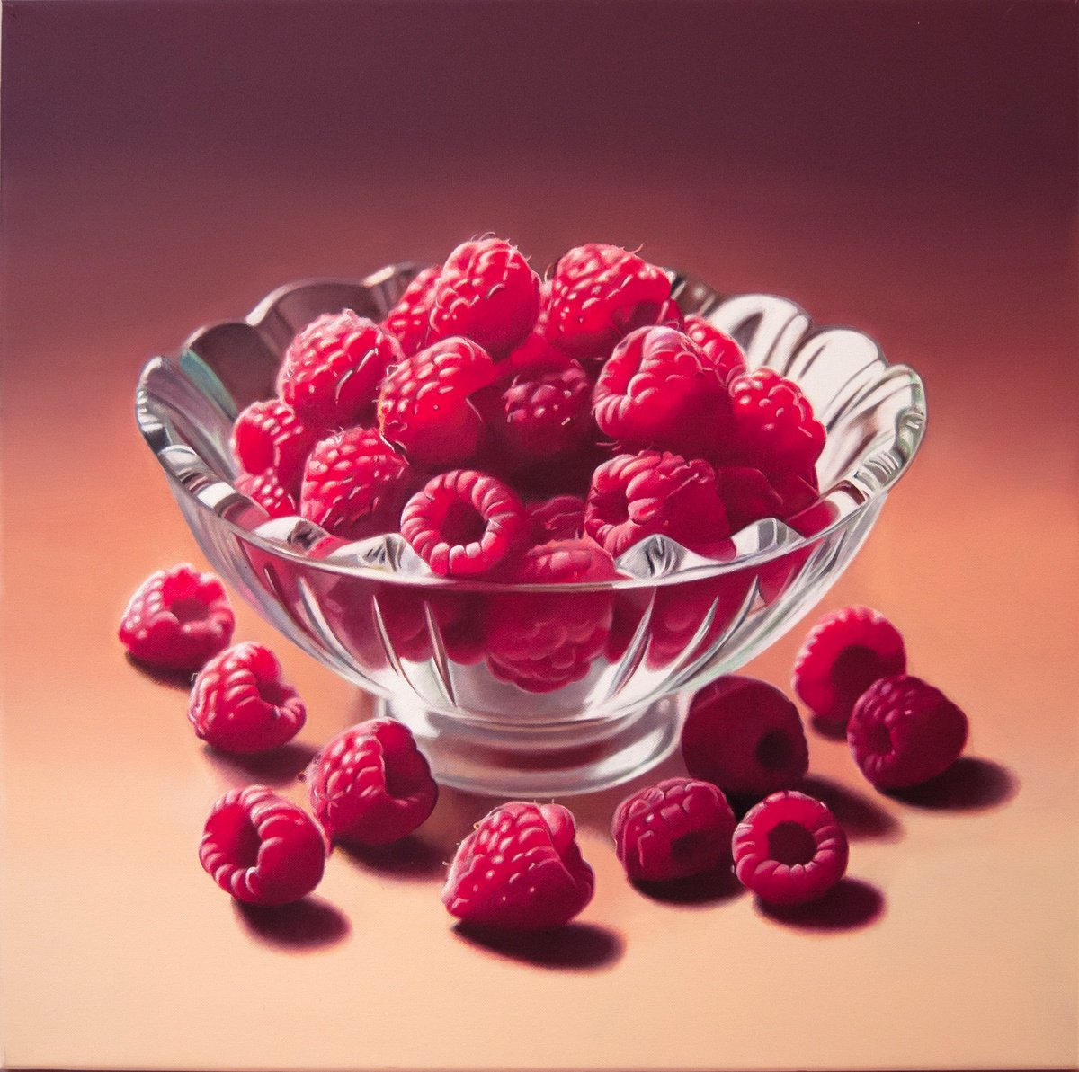 Photorealistic Still Life Oil Painting By Valeri Tsvetkov, 20 X 20", Raspberries, Original Artwork