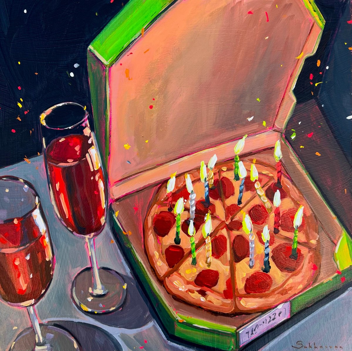 Birthday Pizza and Wine by Victoria Sukhasyan