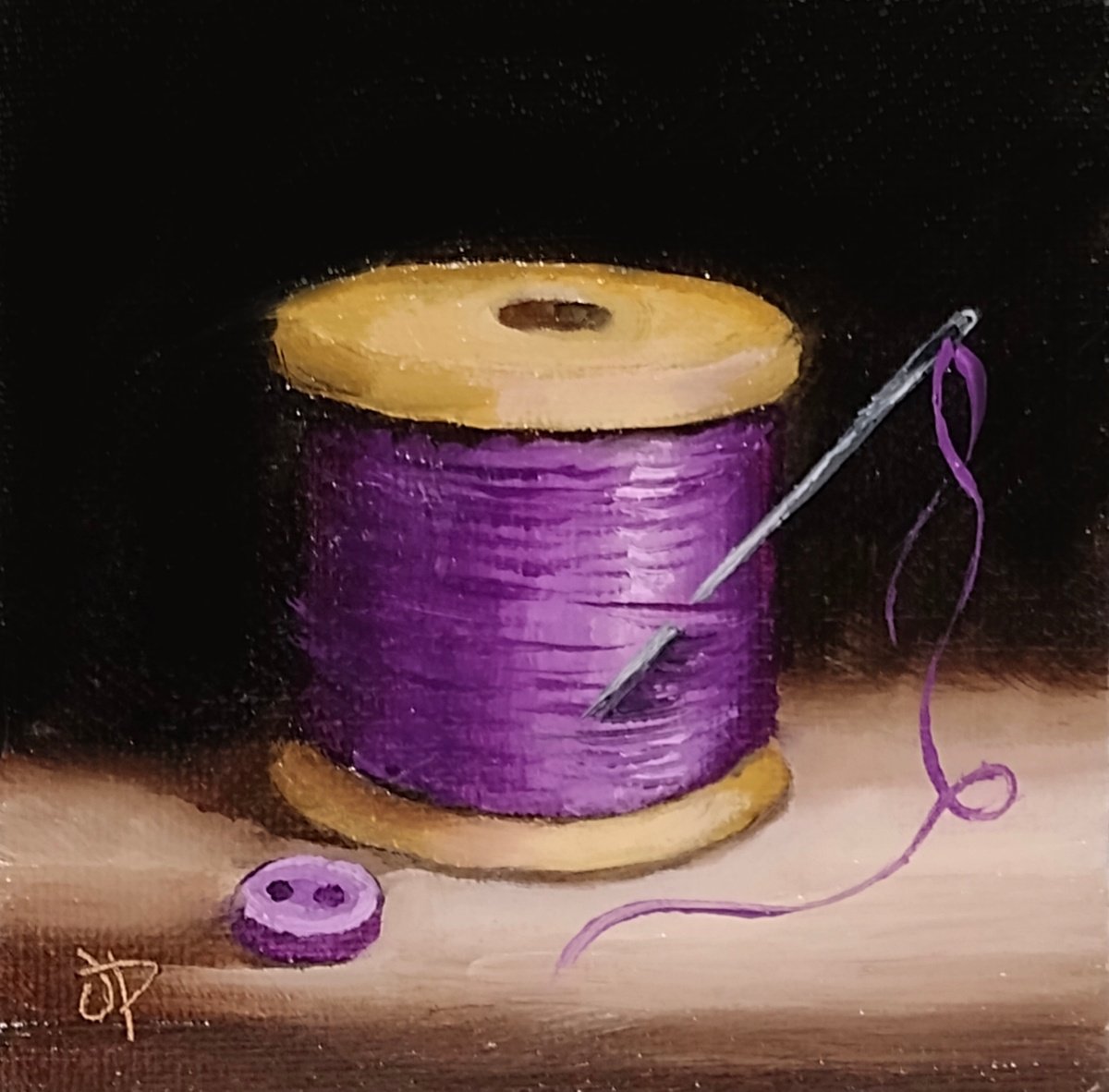 Little Purple cotton reel still life by Jane Palmer Art