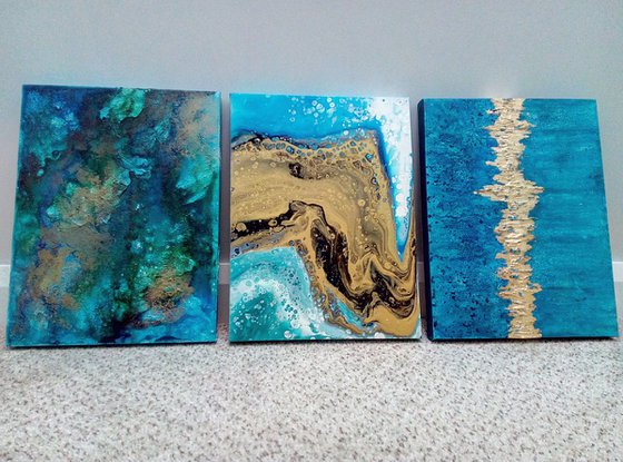 Into The Deep, SET OF 3 PAINTINGS, READY TO HANG