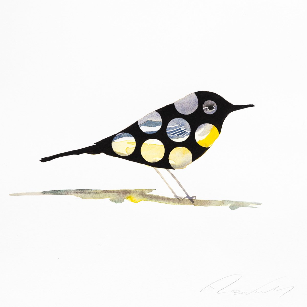 Graphic Animal Watercolour By Rob Wass, 14 X 14", Blue Bandit, Original Artwork