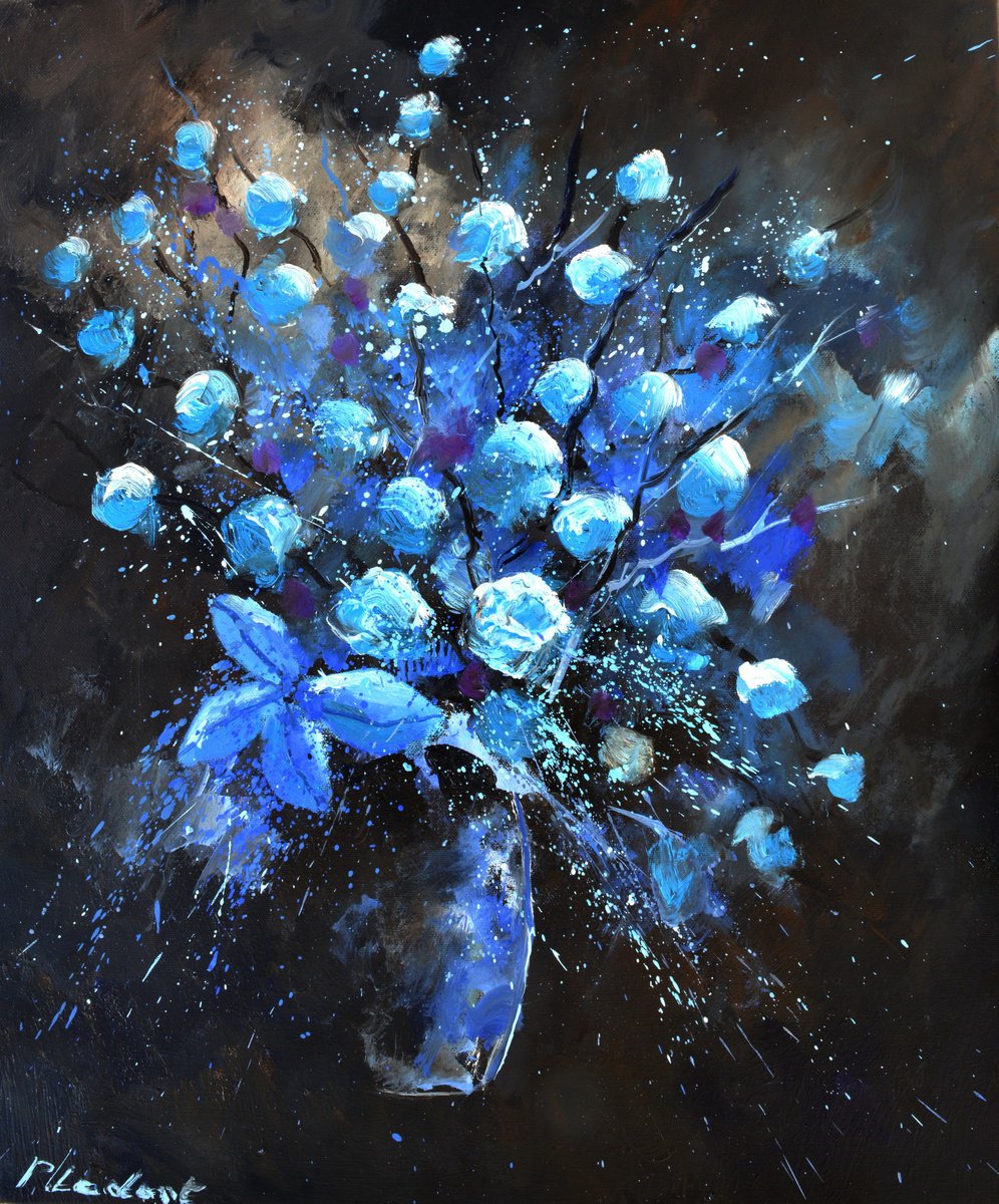Original Oil Painting - Blue Still Life -5623 by Pol Henry Ledent