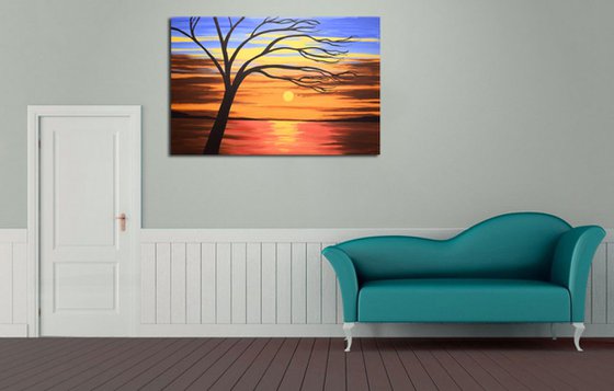 landscape large wall art original abstract sunset sunrise painting art canvas - 24 x 36 x 1.5  inches