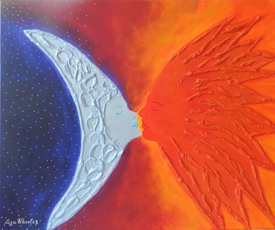 Impossible Romance - Original, unique, contemporary surreal sun and moon painting