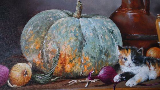 Kitten and Pumpkin