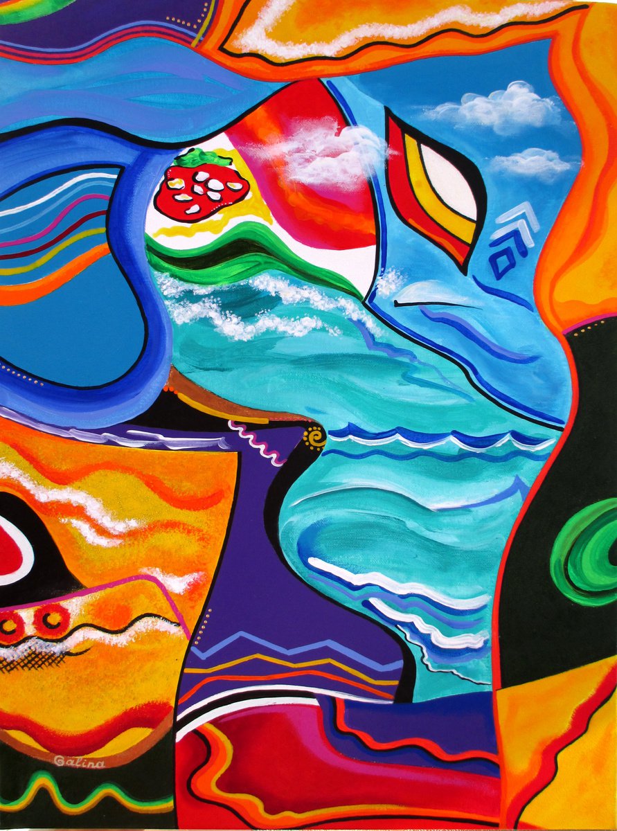 Abstract Acrylic Painting By Galina Victoria, 18 X 24, Colorful Charms, Original Artwork