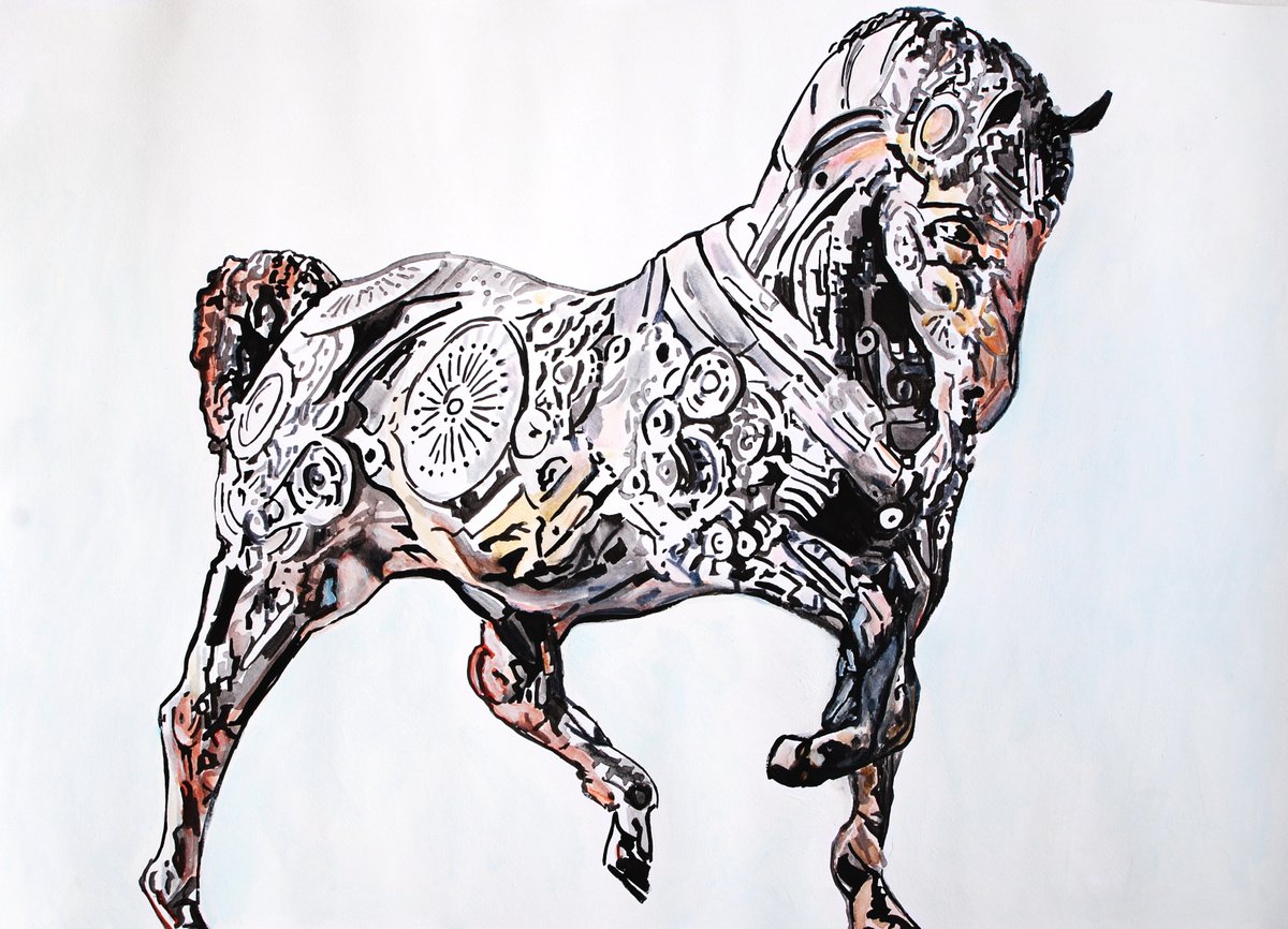 Urban And Pop Animal Painting By Alexandra Djokic, 28 X 20, Horse, Original Artwork