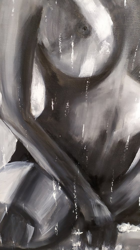 Under the rain, nude erotic oil painting, original art, Gestural, Gift idea