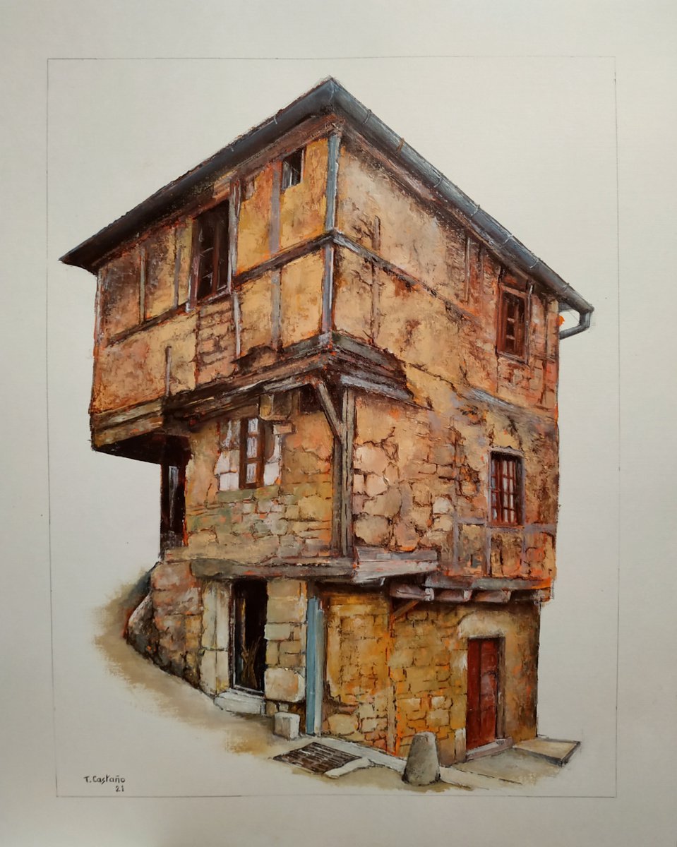 Photorealistic Cityscapes Oil Painting By Tomas Castano, 16 X 20", The Aveyron House, Original Artwork