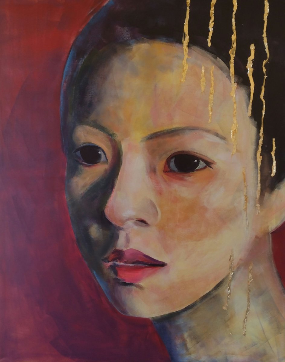 Expressive Portrait Acrylic Painting By Marina Del Pozo, 31 X 39", Portrait, Original Artwork