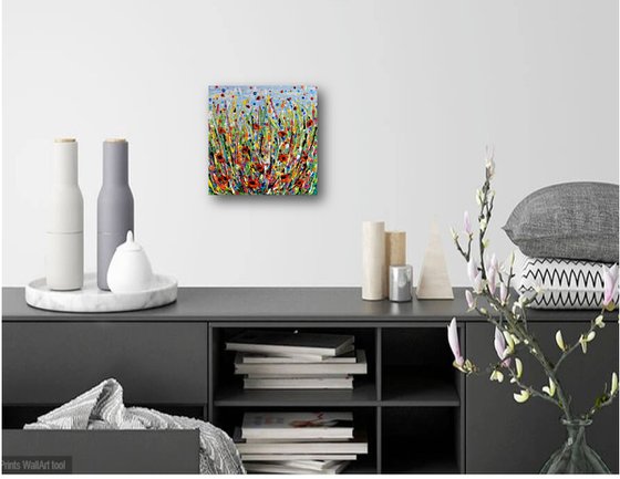 Poppy Meadow II - Wildflower field Painting, Textured Wall Art