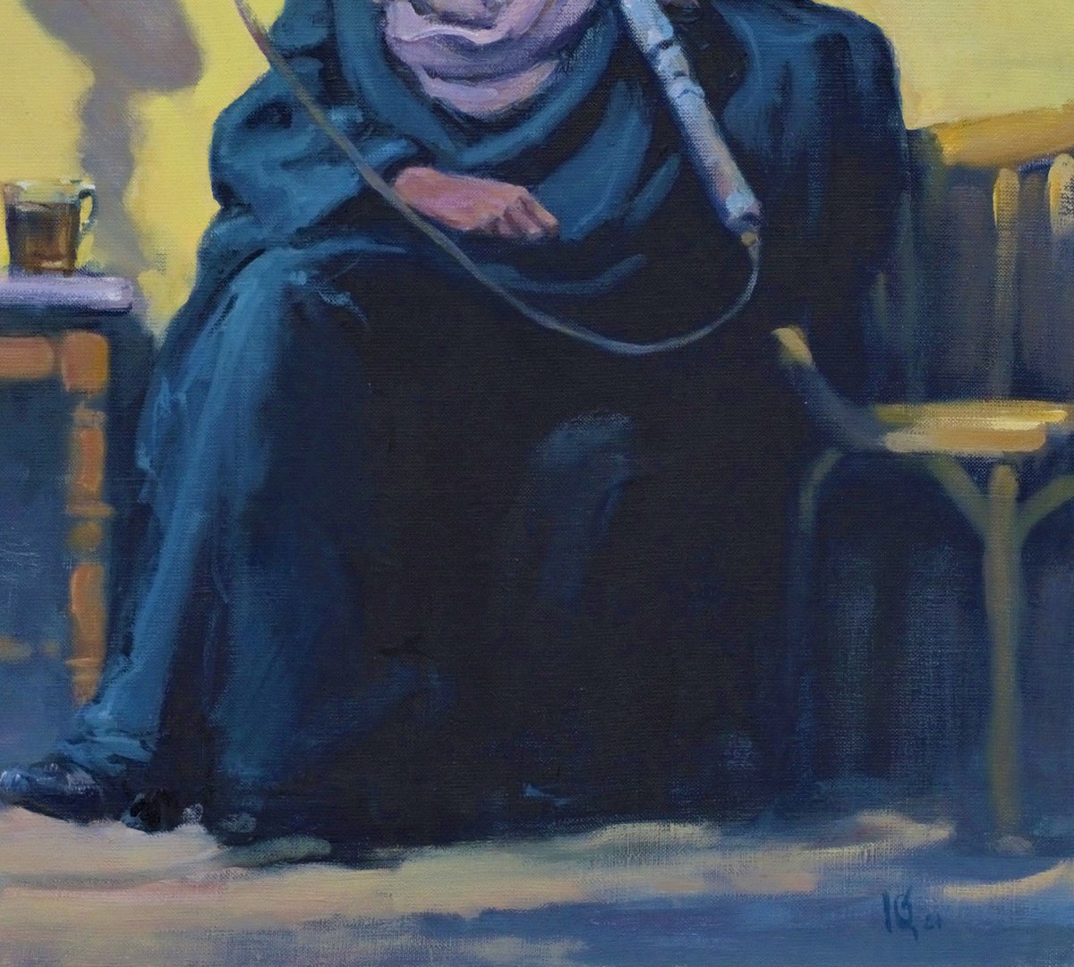 Urban And Pop Portrait Giclee Print By Oleg Kateryniuk, 20 X 20", Hookah Smoker. Cairo, Original Artwork