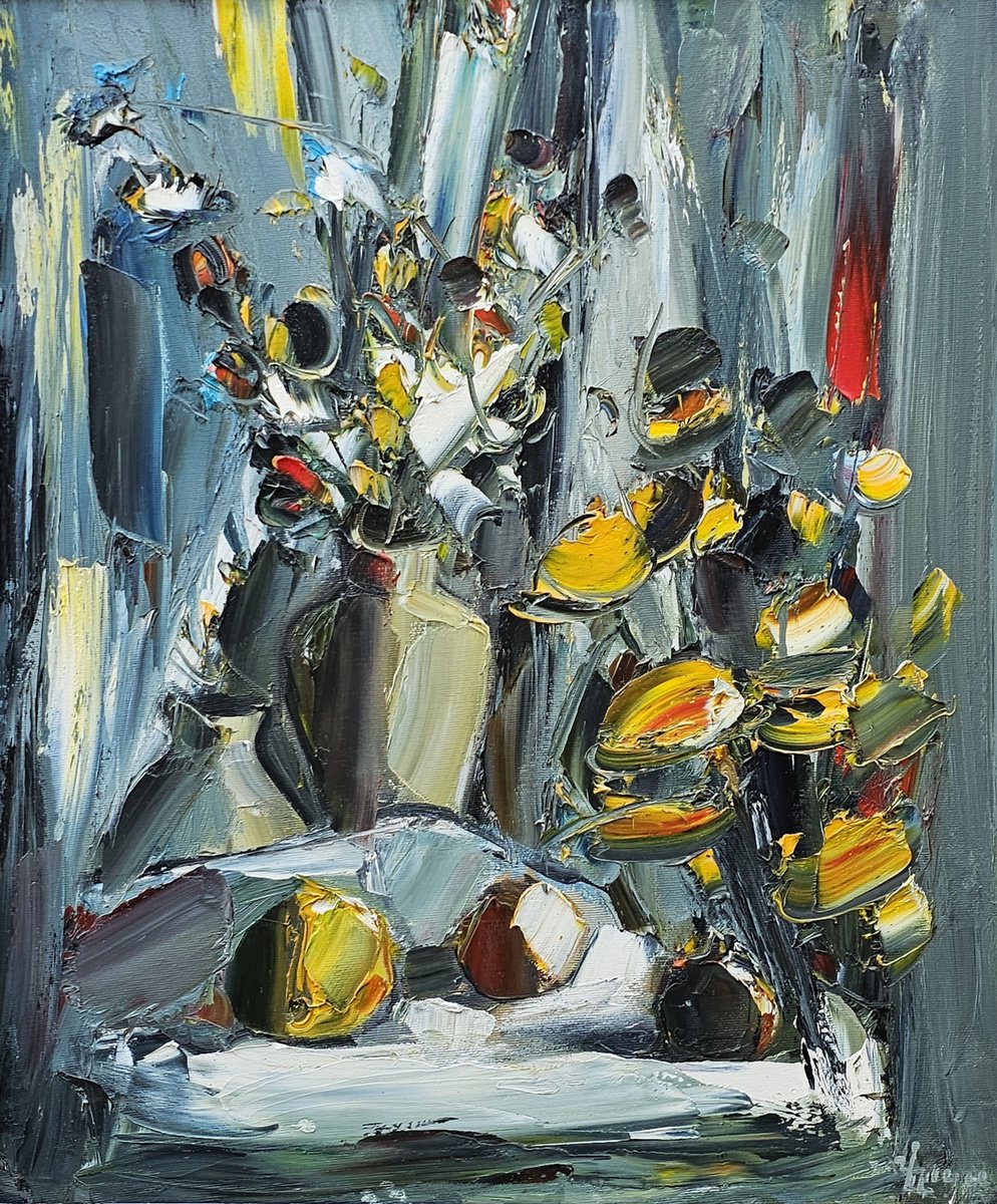 Still Life In Grey And Gold By Vlas Ayvazyan, 20 X 24, Artwork For Sale On Artfinder