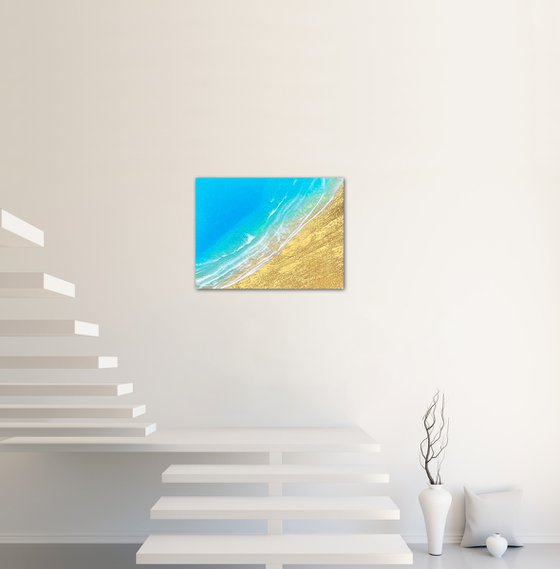 Finding peace - gold sand aerial ocean painting