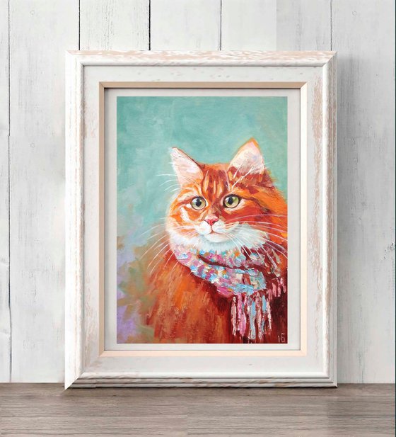 Ginger Cat Oil Painting Original Wall Art Red Cat Portrait