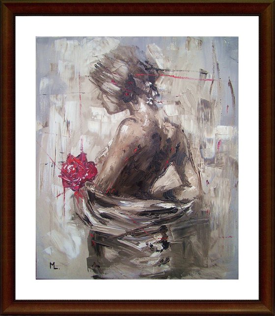 " THE RED ROSE ... " - original oil painting on canvas, palette knife