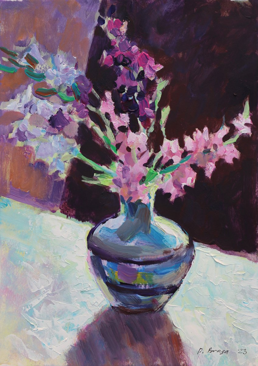 Expressive Still Life Acrylic Painting By Dima Braga, 12 X 17, Summer Wild Flowers Still Life, Original Artwork