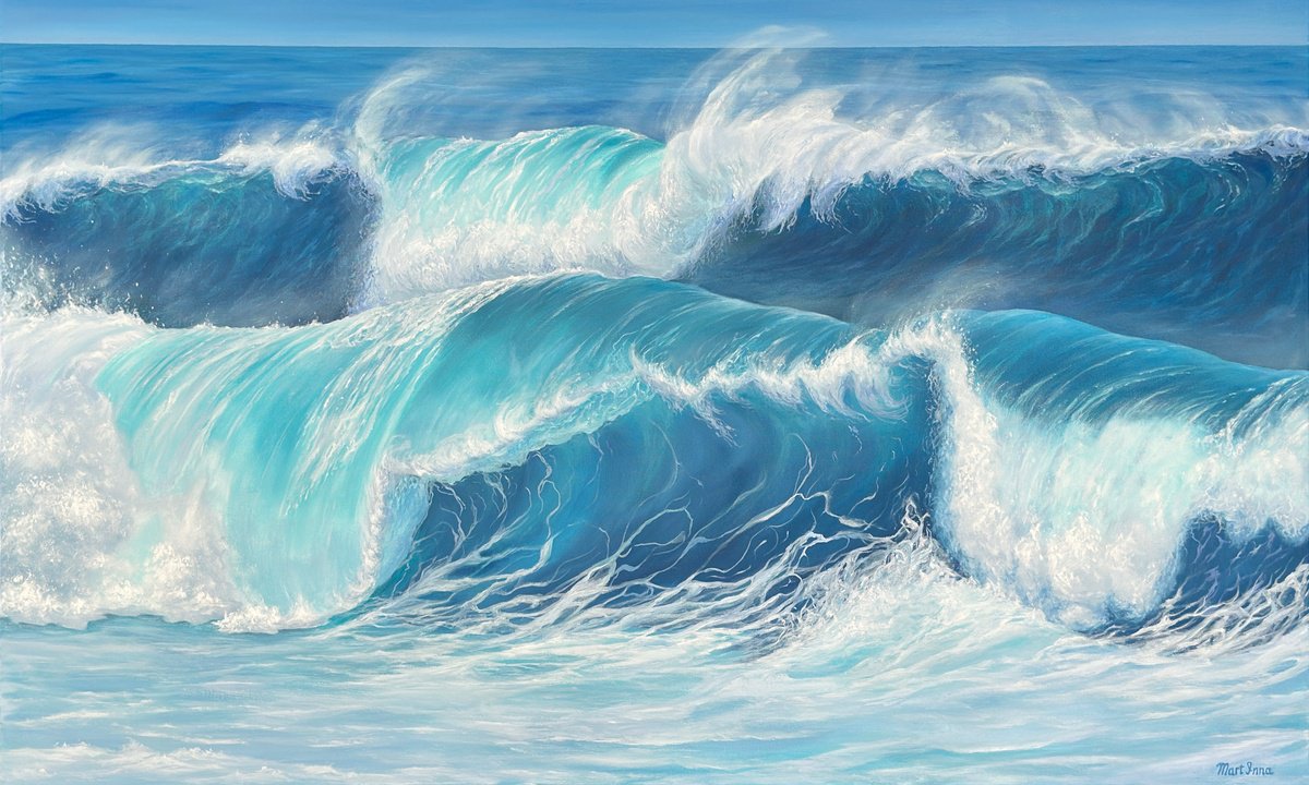 Photorealistic Landscape Oil Painting By Inna Martynenko, 39 X 24, Dance Of The Waves, Original Artwork