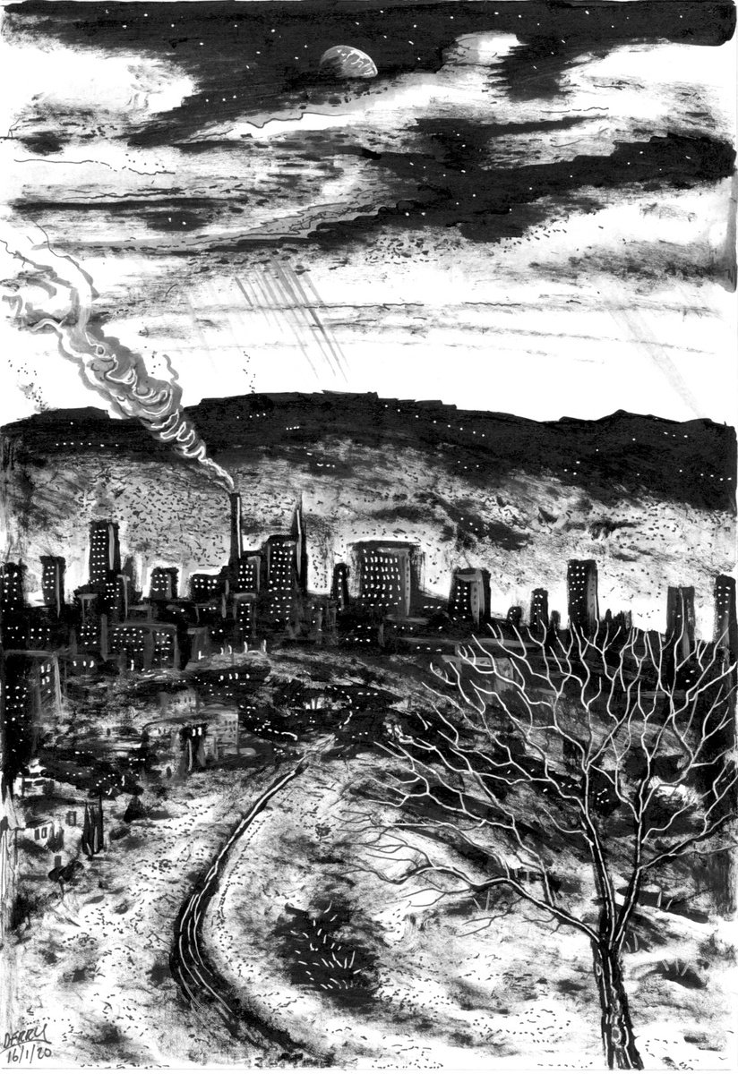 Illustrative Landscape Drawing By Spencer John Derry, 8 X 12", Life In A Northern Town, Original Artwork