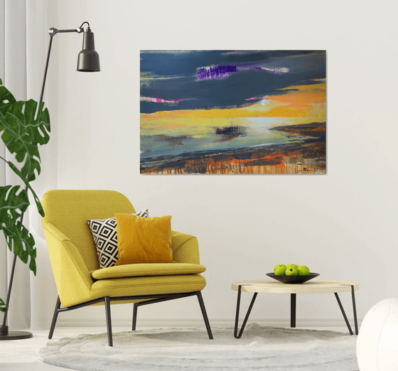 XL Big seascape - "Bright sky" - Expressionism - Minimalism - Sea - Ocean - Sunset