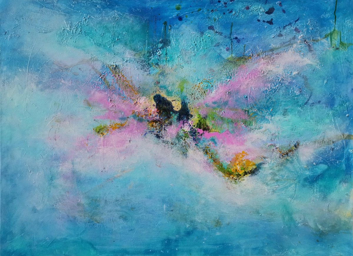 Organic Abstract Acrylic Painting By Doris Duschelbauer, 43 X 31, I Believe I Can Fly, Original Artwork