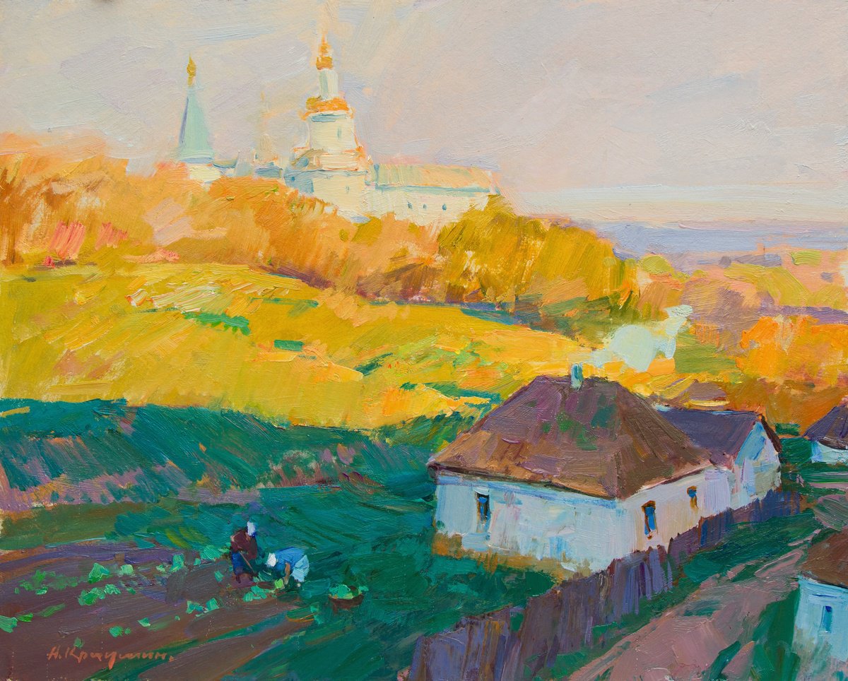 Impressionistic Landscape Oil Painting By Aleksandr Kryushyn, 20 X 16, Evening In Putivl, Original Artwork
