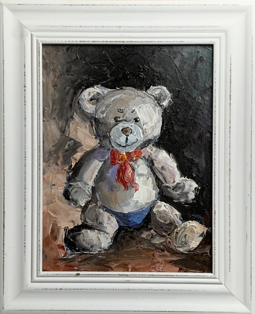 Teddy Bear Original Oil 14x11 inch Painting, Steiff Antique Toy selling Painting, Kids' Room Wall Decor, Canvas Art, Small Art, Impasto