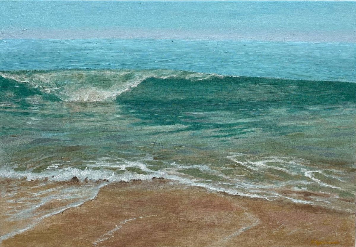 Impressionistic Landscape Oil Painting By Bohdan Vykhrenko, 20 X 14, Ocean Wave, Original Artwork