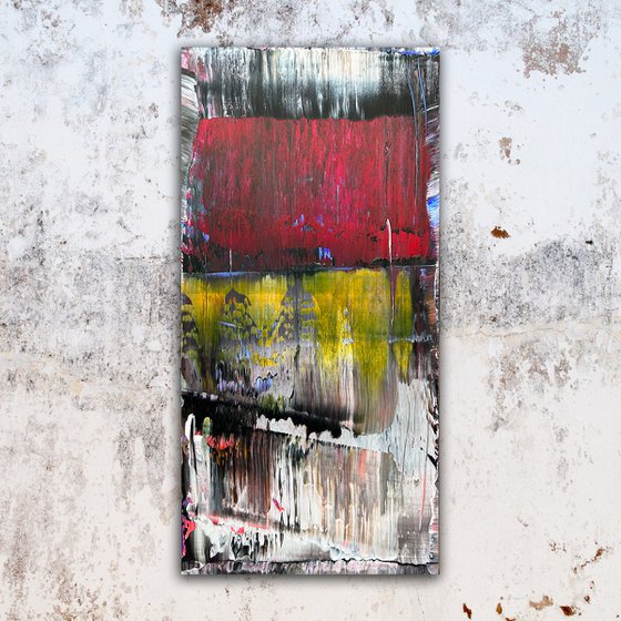 "Burn Out With Me" - Original PMS Abstract Acrylic Painting On Reclaimed Wood Panel - 11.5" x 24"