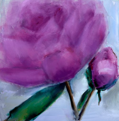 Peony Canvas painting Contemporary flower art original Floral painting Purple by Anna Lubchik