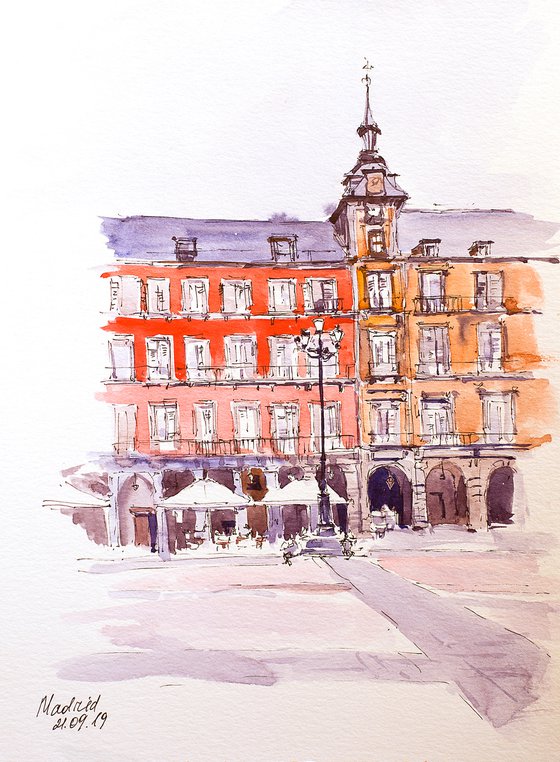 Madrid. Plaza Mayor. Street sketch. SMALL URBAN BRIGHT DECOR INTERIOR