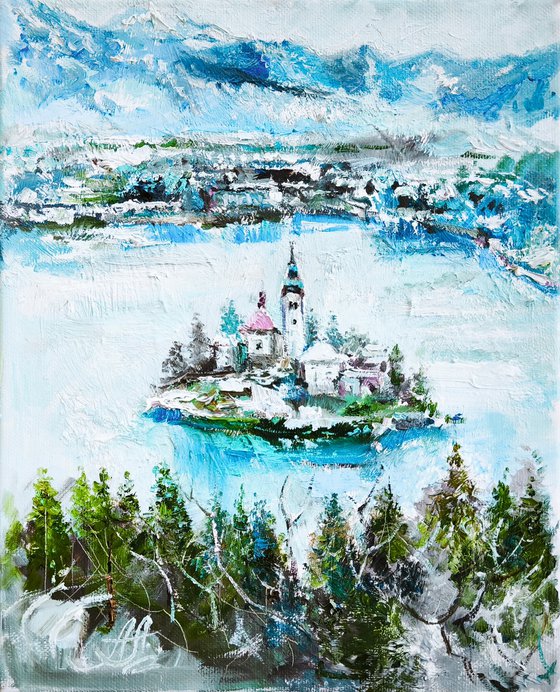 Oil Miniature of Lake Bled