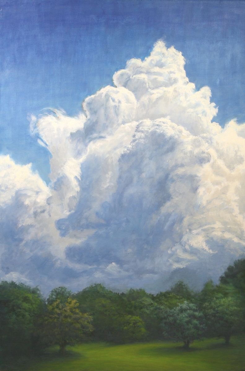 Expressive Landscape Oil Painting By John Fleck, 24 X 36, Cloud Tower, Original Artwork