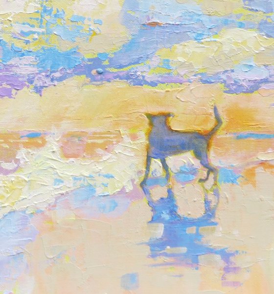 Small Dog Under a Big Sky. Seaside Painting.