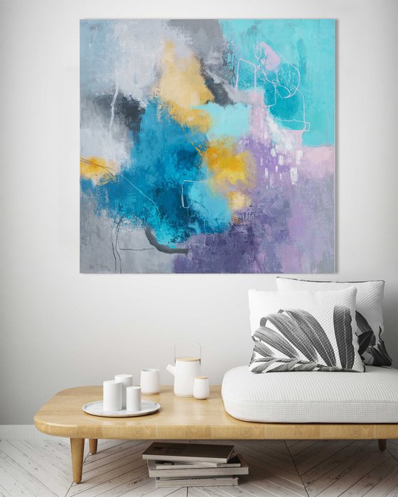 "Spring cloud" Teal purple abstract art