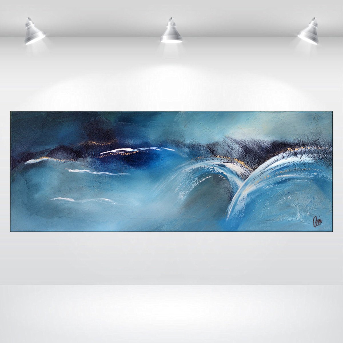 Abstract Acrylic Painting By Edelgard Schroer, 31 X 12, Ocean Drift, Original Artwork