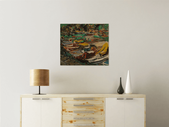 MARMARIS BOATS. TURKEY - Oil on canvas original painting, marina landscape, seascape, sea, boat  60x70